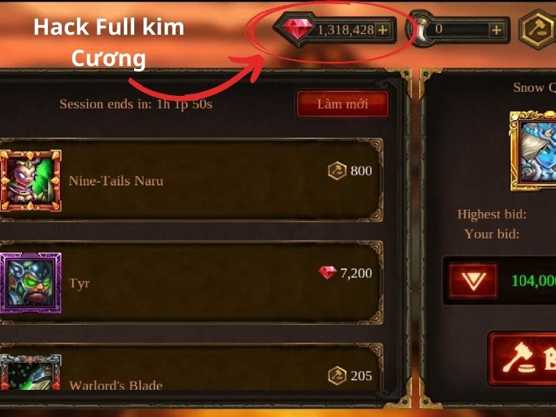 Full kim cương trong Hack Epic Heroes War