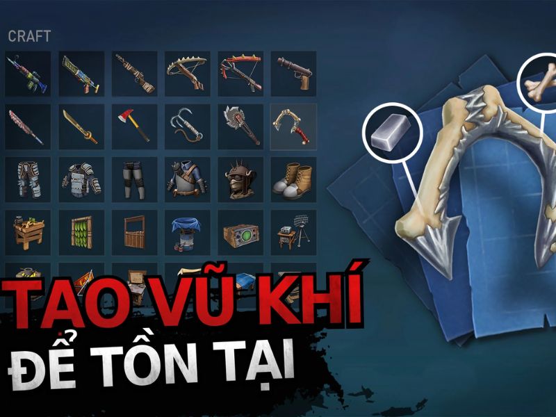 Hàng trăm vũ khí và vật phẩm đa dạng trong Raft Survival